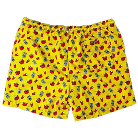 Party Sharks men’s XL red and yellow swimm trunks shorts - Picture 2 of 3